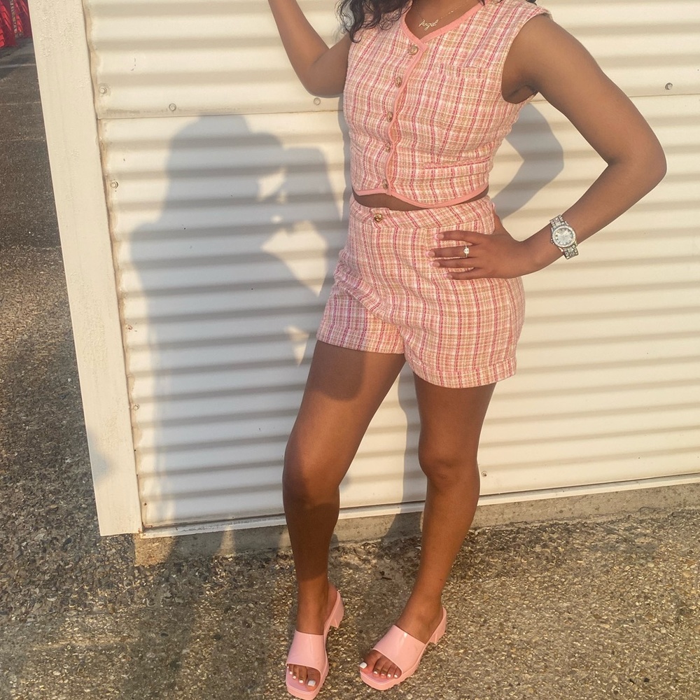 Shane Justin Pink Plaid Two Piece Set